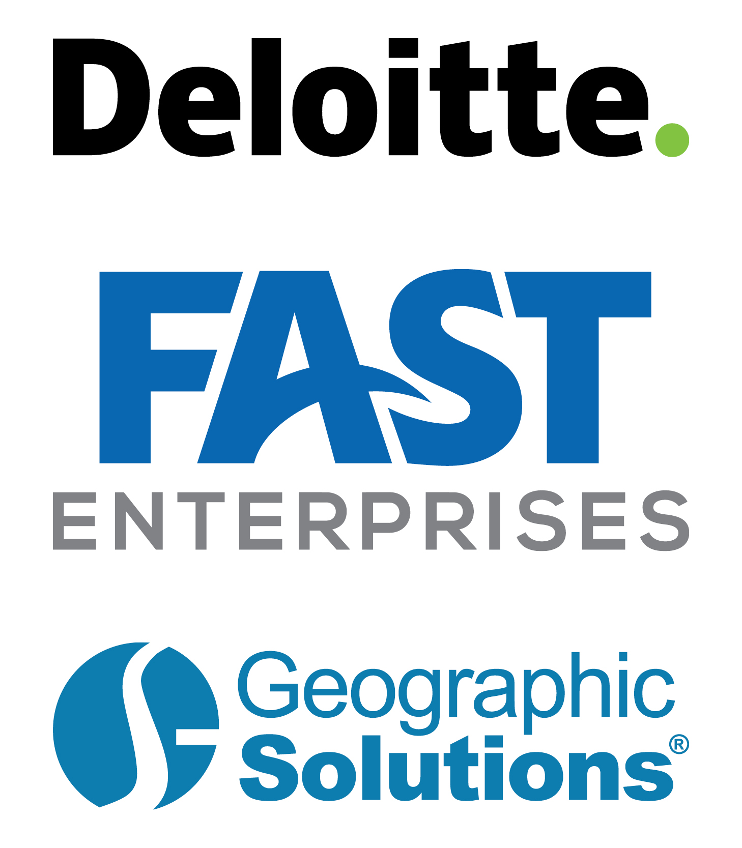 Platinum Sponsor Logos: Deloitte, FAST Enterprises, Geographic Solutions