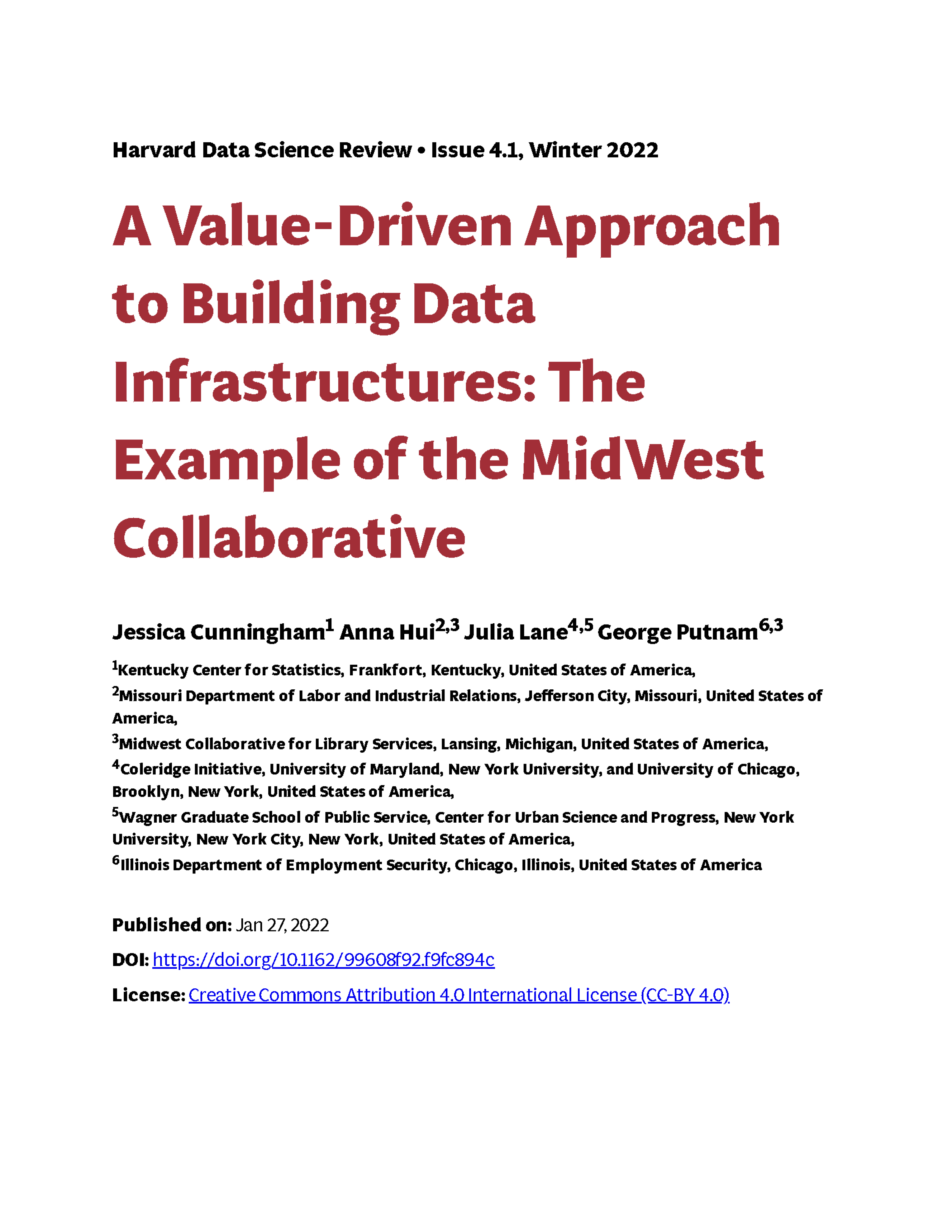 A Value-Driven Approach to Building Data Infrastructures: The Example of the MidWest Collaborative