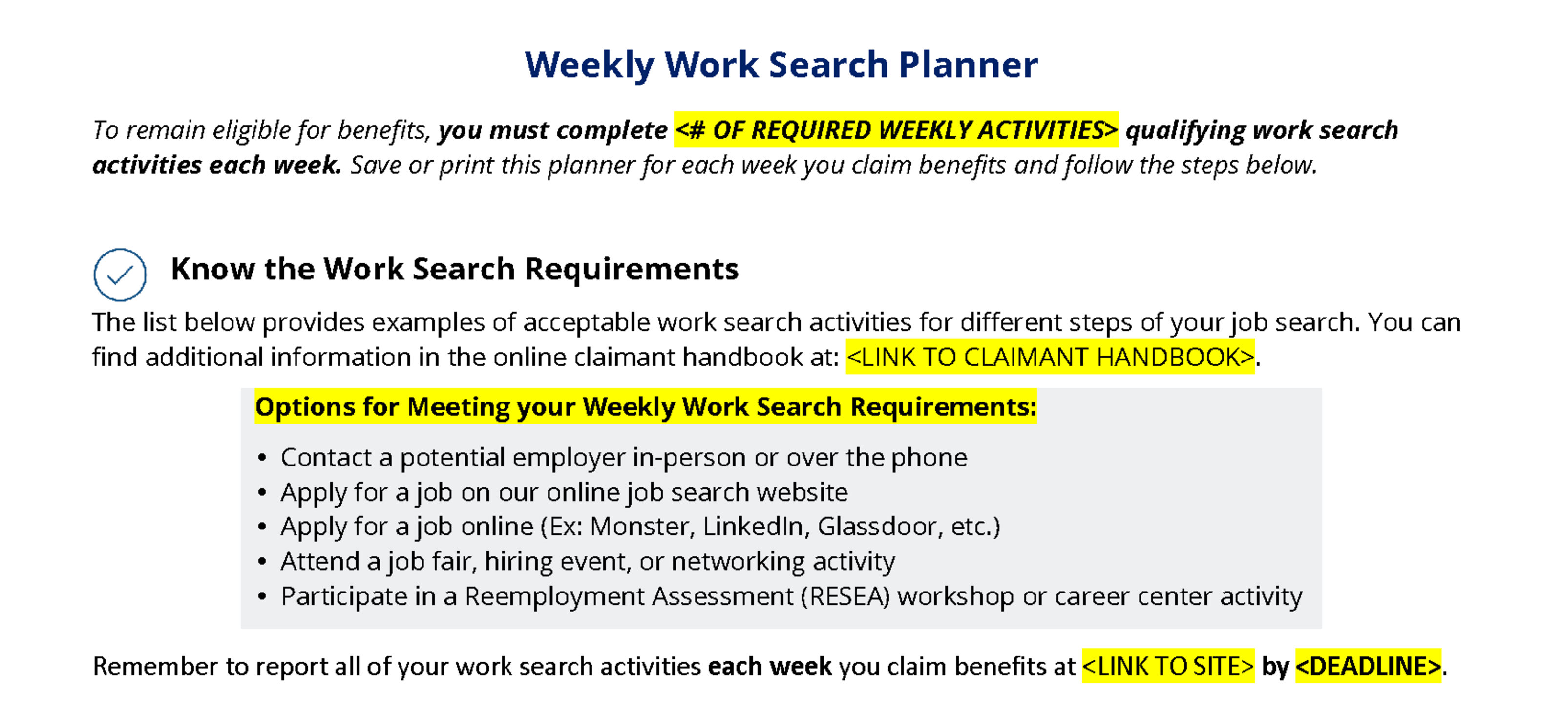 Weekly Work Search Planner Example