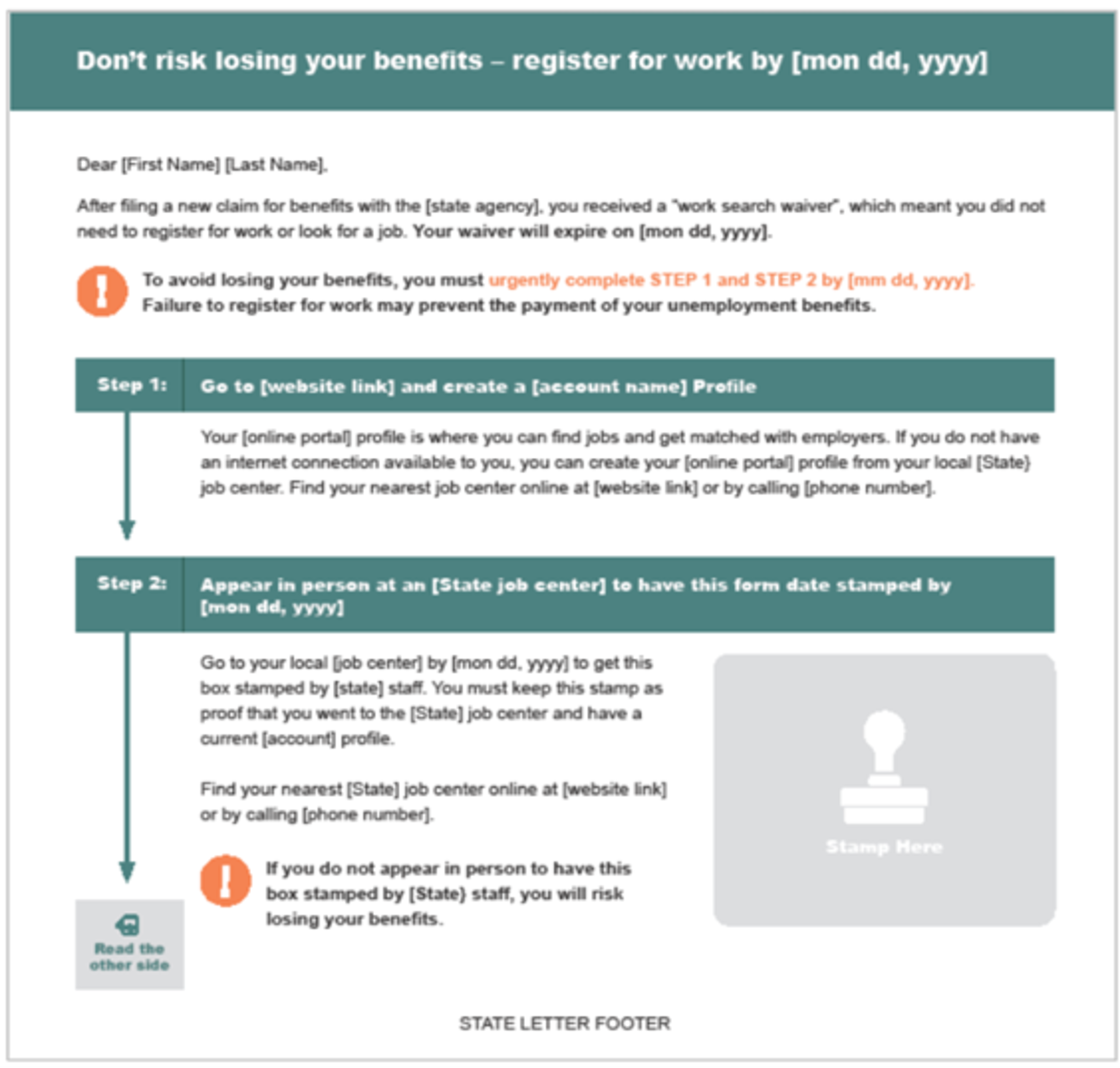 work search waiver comms template screenshot