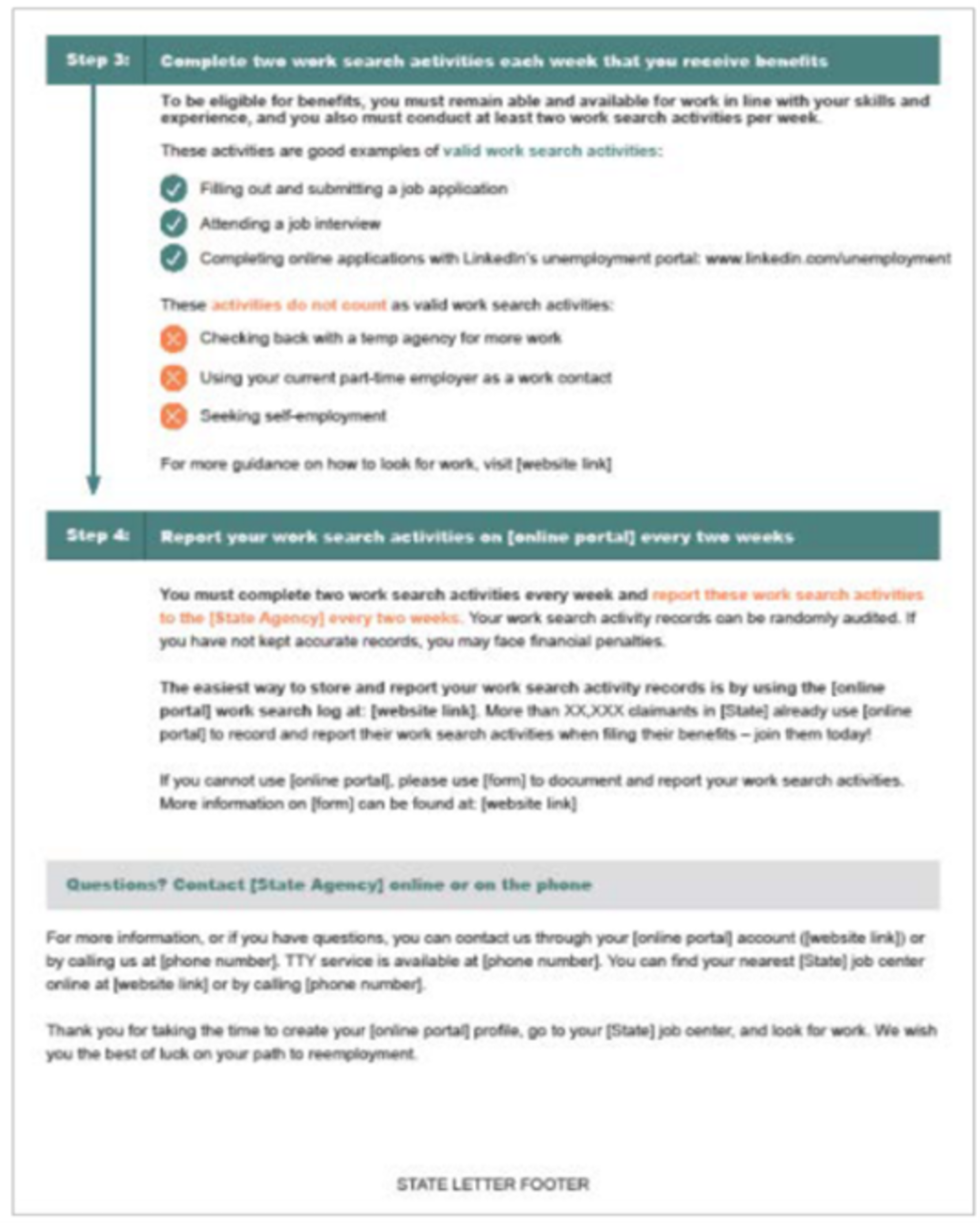 work search waiver comms template screenshot