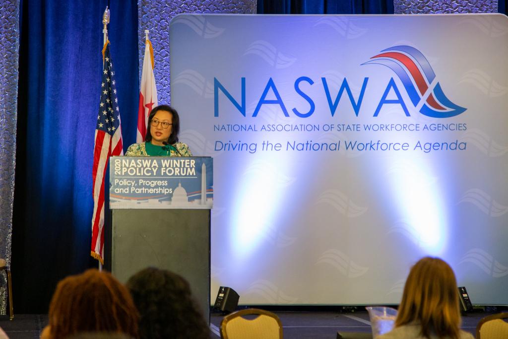 Anna Hui (MO), NASWA Board President welcomes attendees to the 2020 NASWA Winter Policy Forum