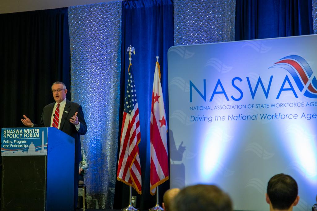 Scott B. Sanders, Executive Director, NASWA, speaks to the audience at the Winter Policy Forum