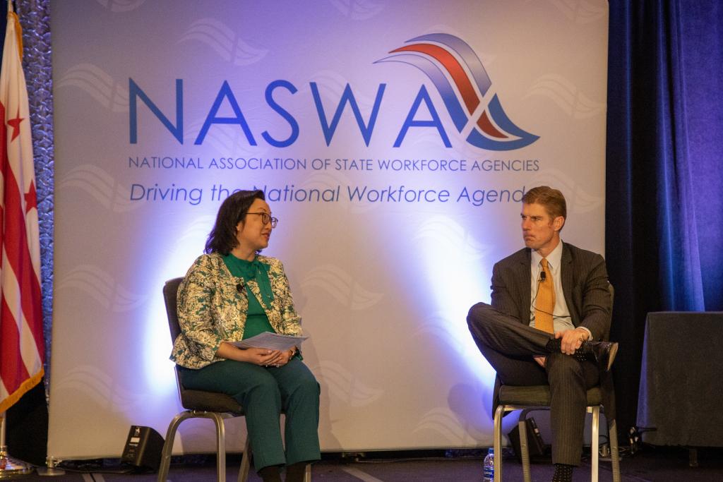 Anna Hui, NASWA Board President; Director, Missouri Department of Labor and Industrial Relations and John P. Pallasch, Assistant Secretary, U.S. Department of Labor, Employment and Training Administration discuss Opportunities and Challenges for the WOrkforce System